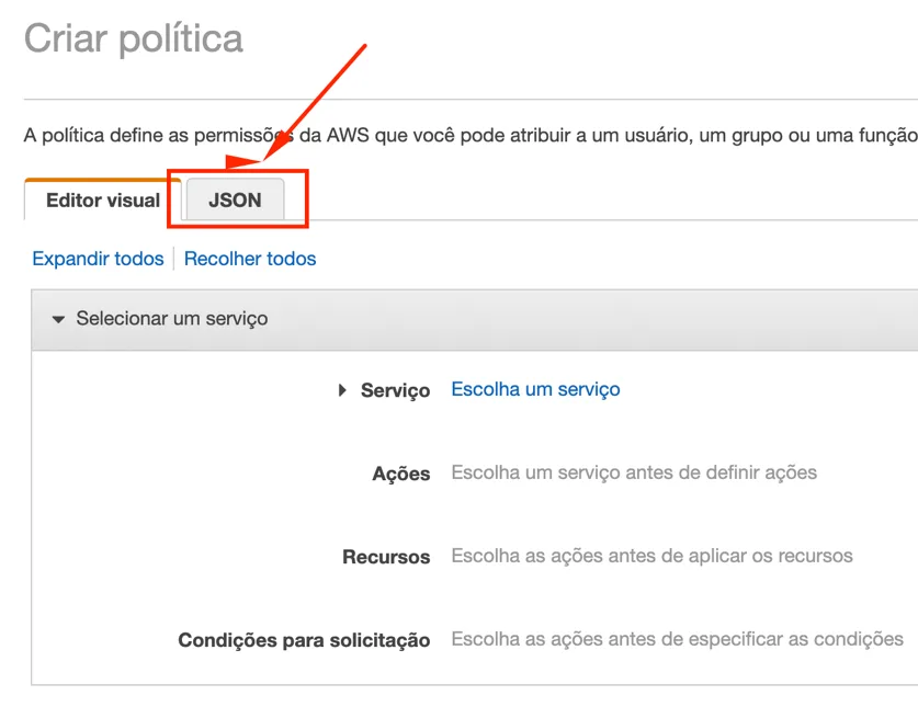 Criar política — guia JSON selecionada