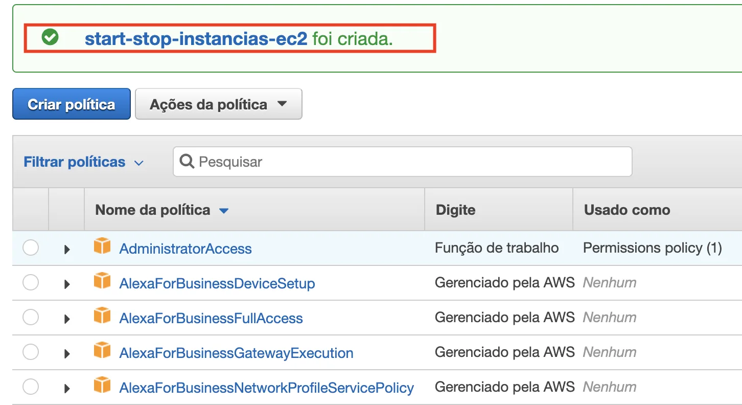 Notificação de política criada com sucesso