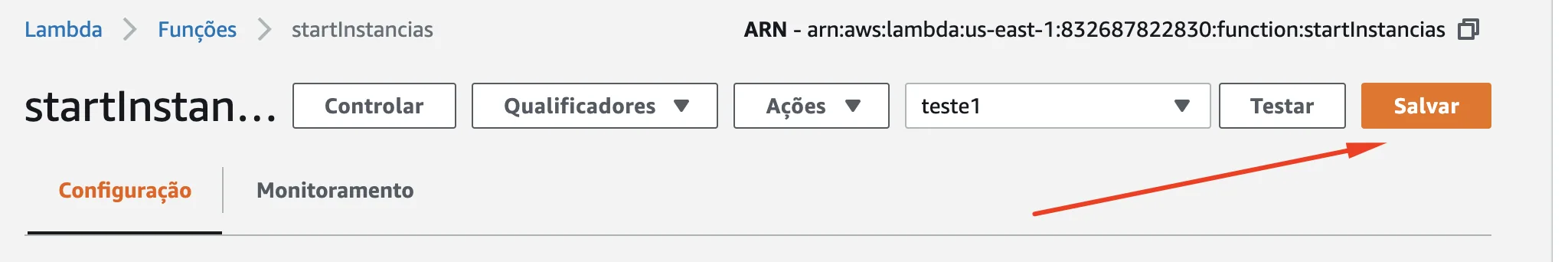 Botão Salvar após colar o código Python na Lambda