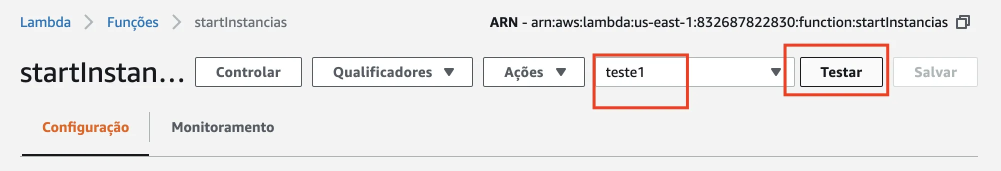 Voltando à função Lambda para executar o teste