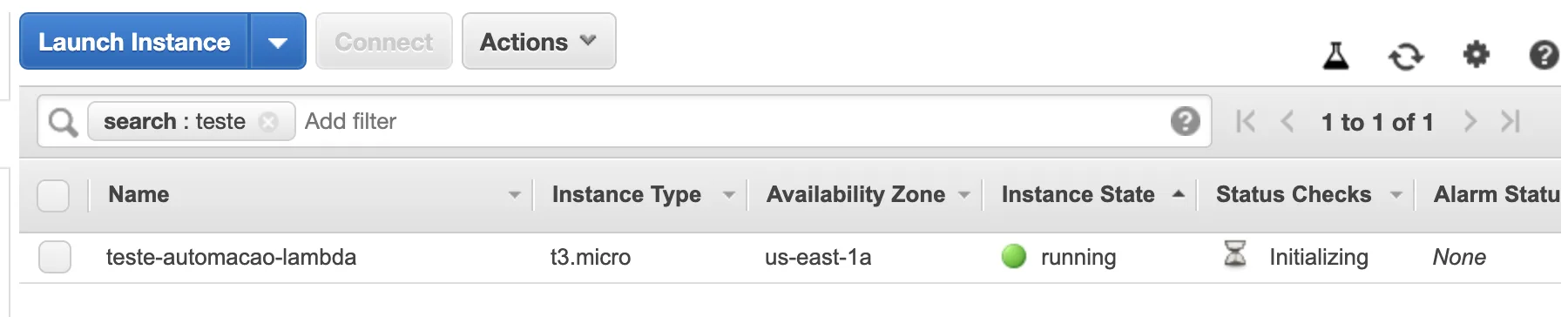 Instância EC2 iniciando após execução da Lambda