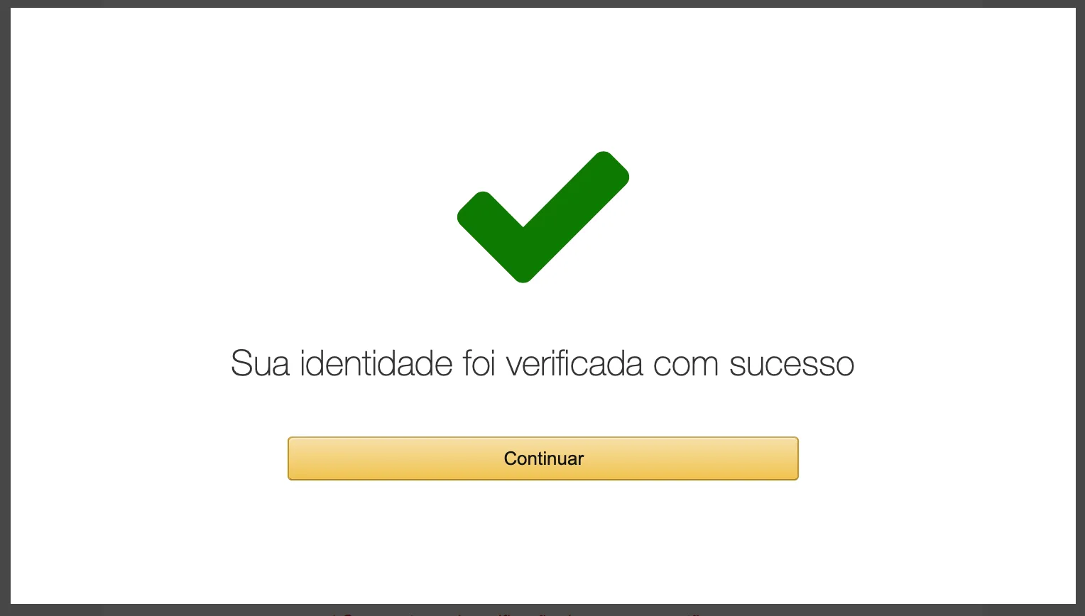 Mensagem de confirmação após validação do código