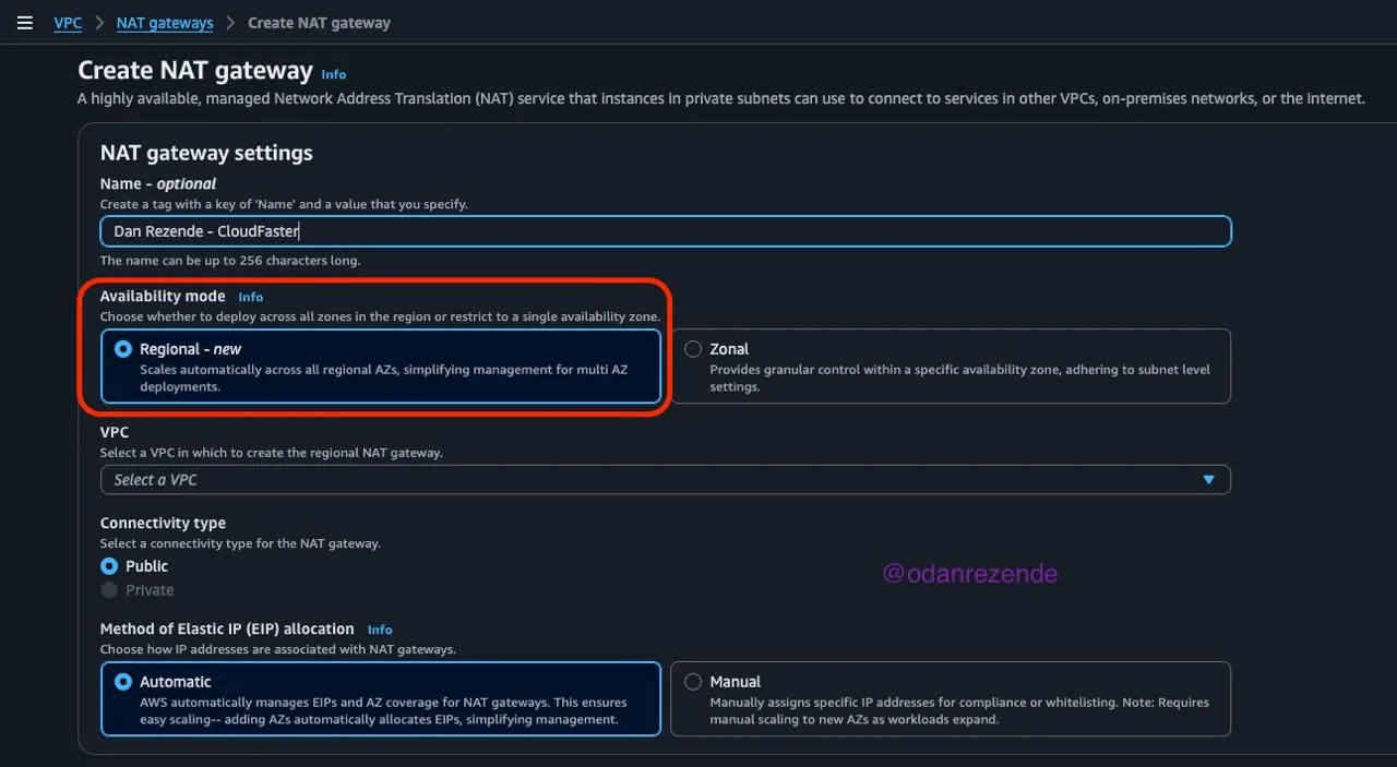 Diagrama do NAT Gateway Regional expandindo entre múltiplas AZs na AWS